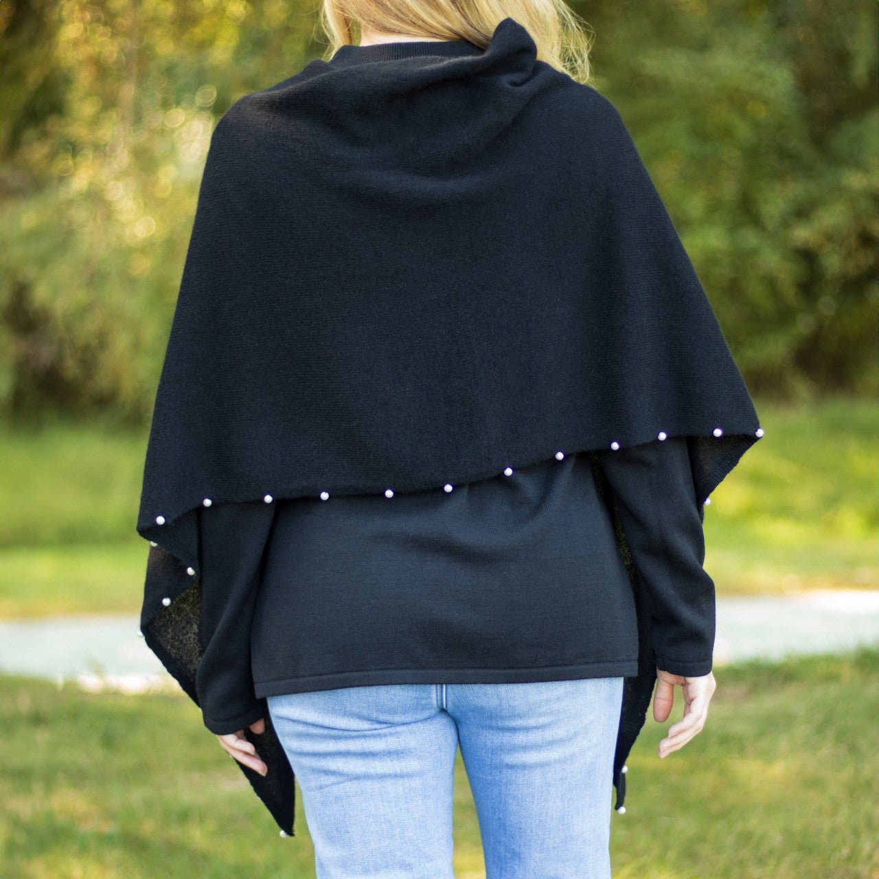 Black Cashmere Topper with Pearl Accents - Shop-orias