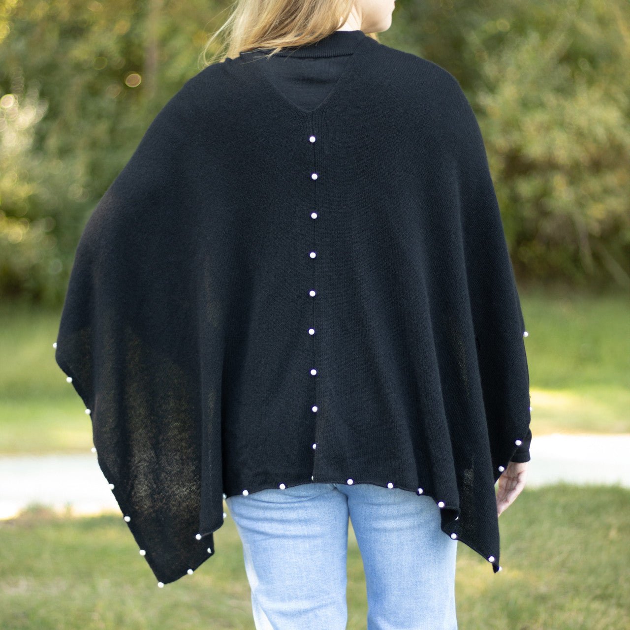 Black Cashmere Topper with Pearl Accents - Shop-orias