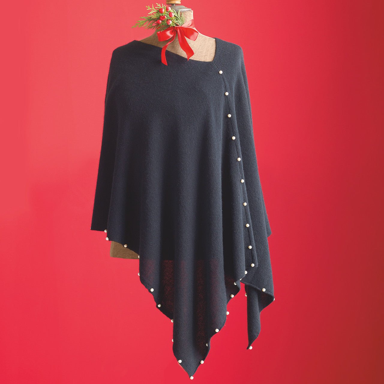 Black Cashmere Topper with Pearl Accents - Shop-orias