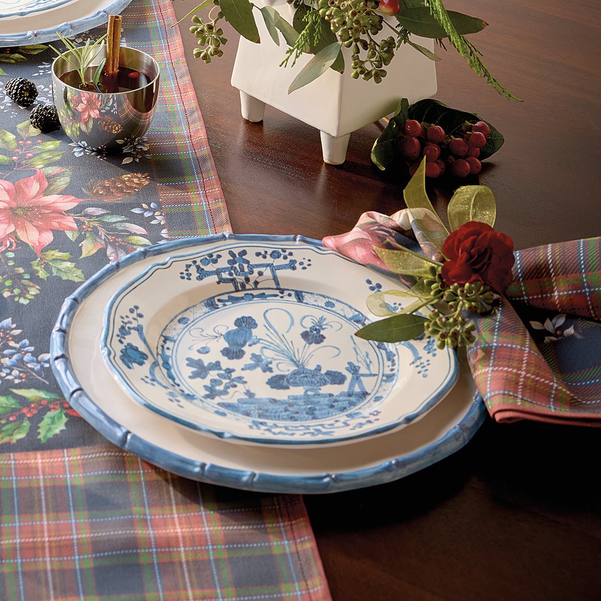 Blue & White Bamboo Melamine Dinner Plates (set of 4) - Shop-orias