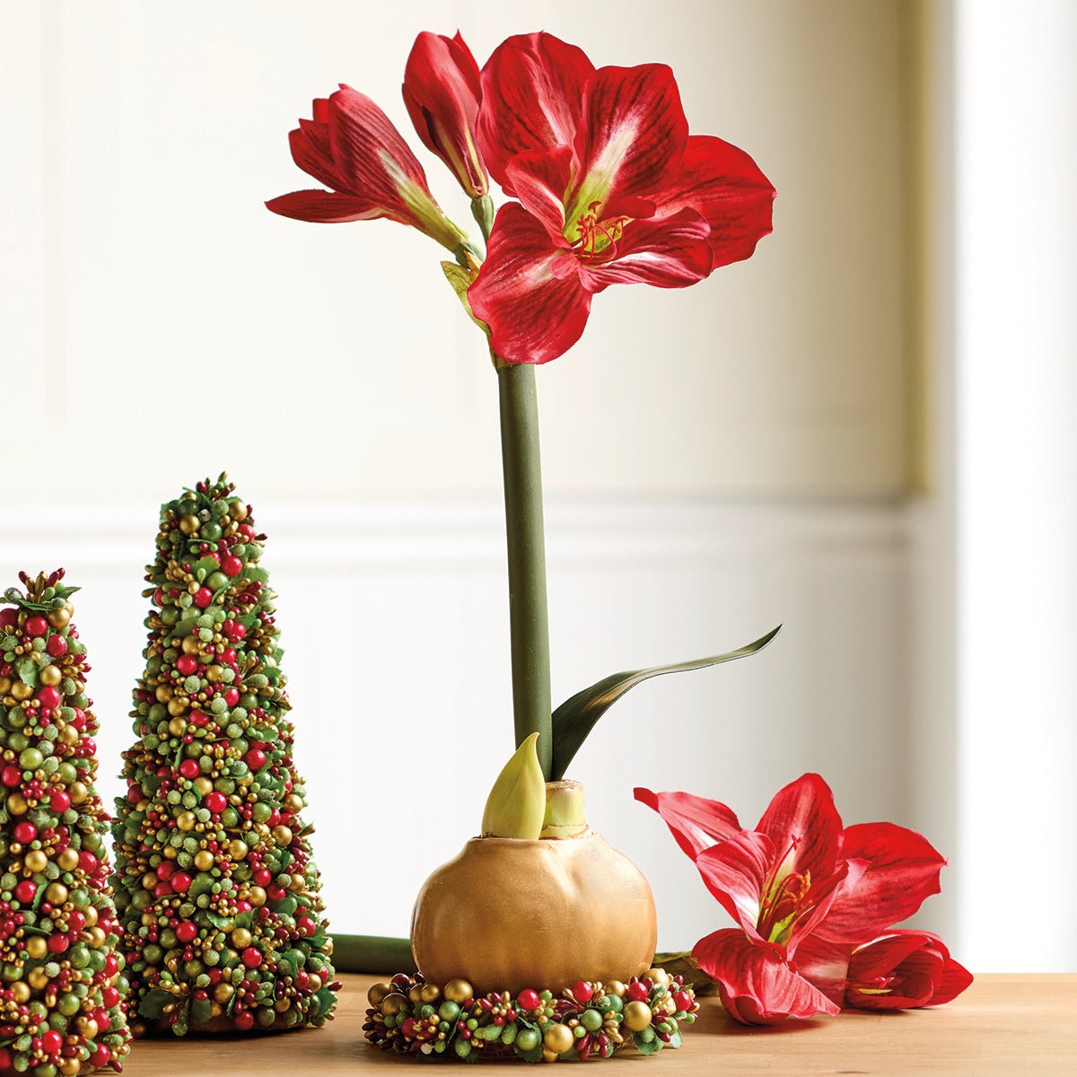 Gold Wax Amaryllis Bulb with Beaded Berry Base - Shop-orias
