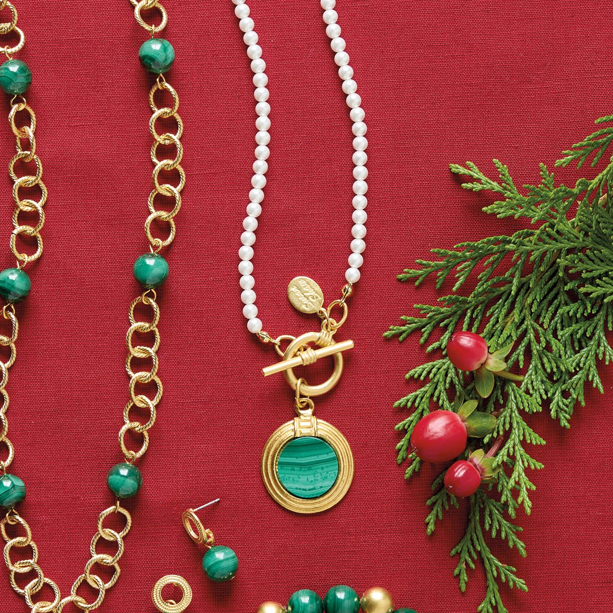Monticello Pearl & Malachite Necklace - Shop-orias