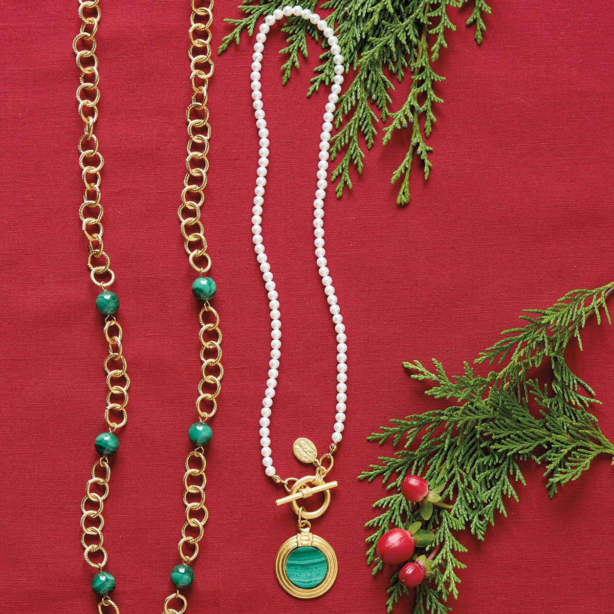 Monticello Pearl & Malachite Necklace - Shop-orias