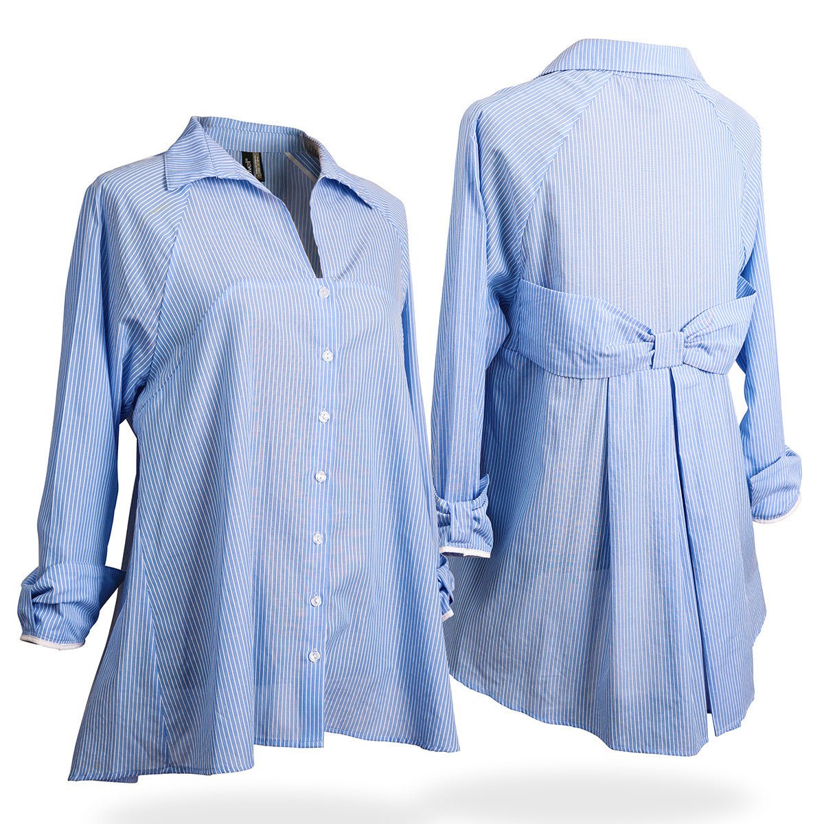Blue Stripe Bow Blouse - Shop-orias