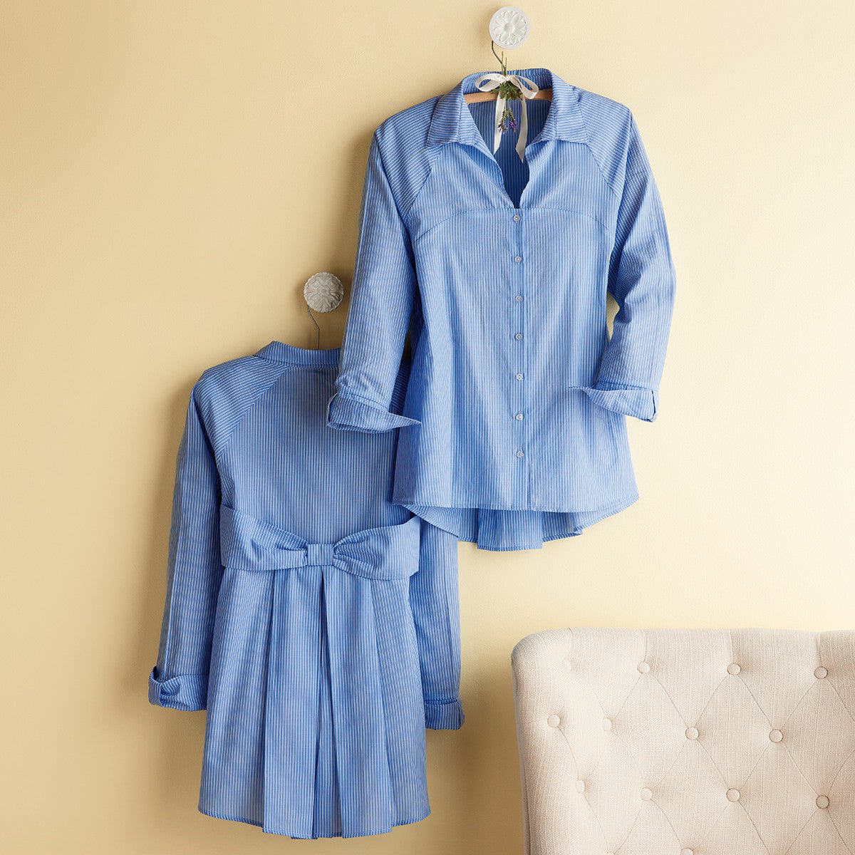 Blue Stripe Bow Blouse - Shop-orias
