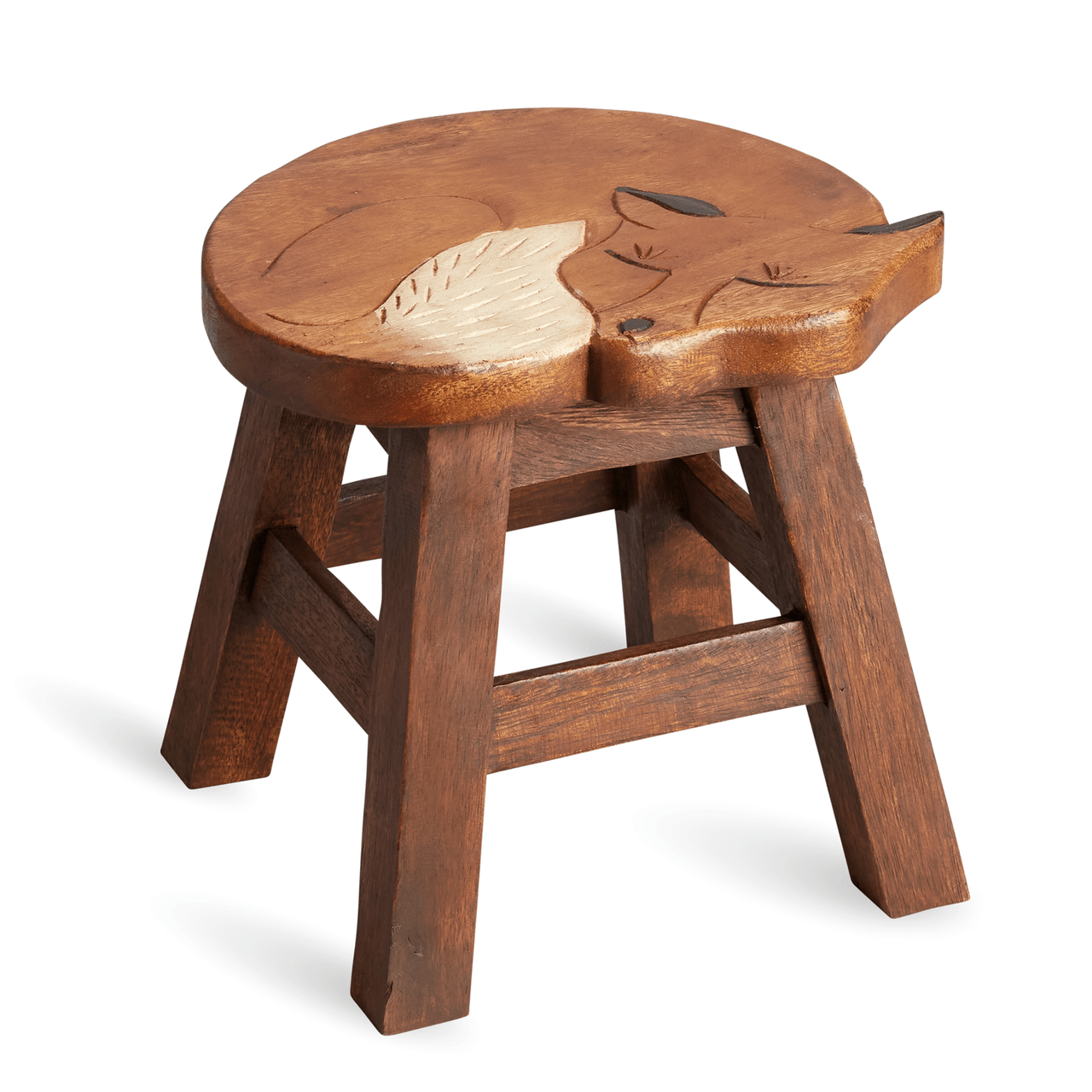 Carved Wood Fox Stool - Shop-orias
