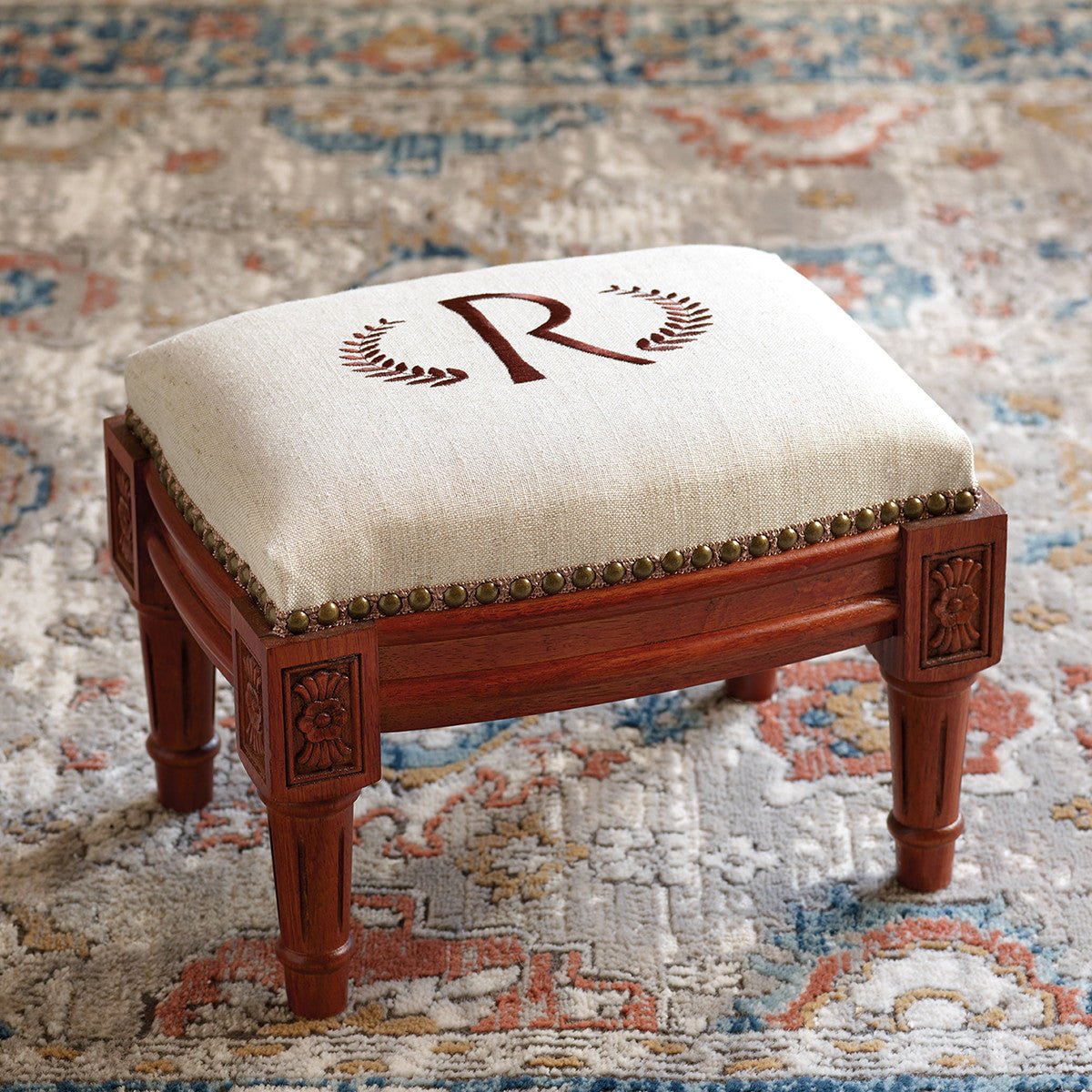 Laurel Embroidered Footstool - Shop-orias