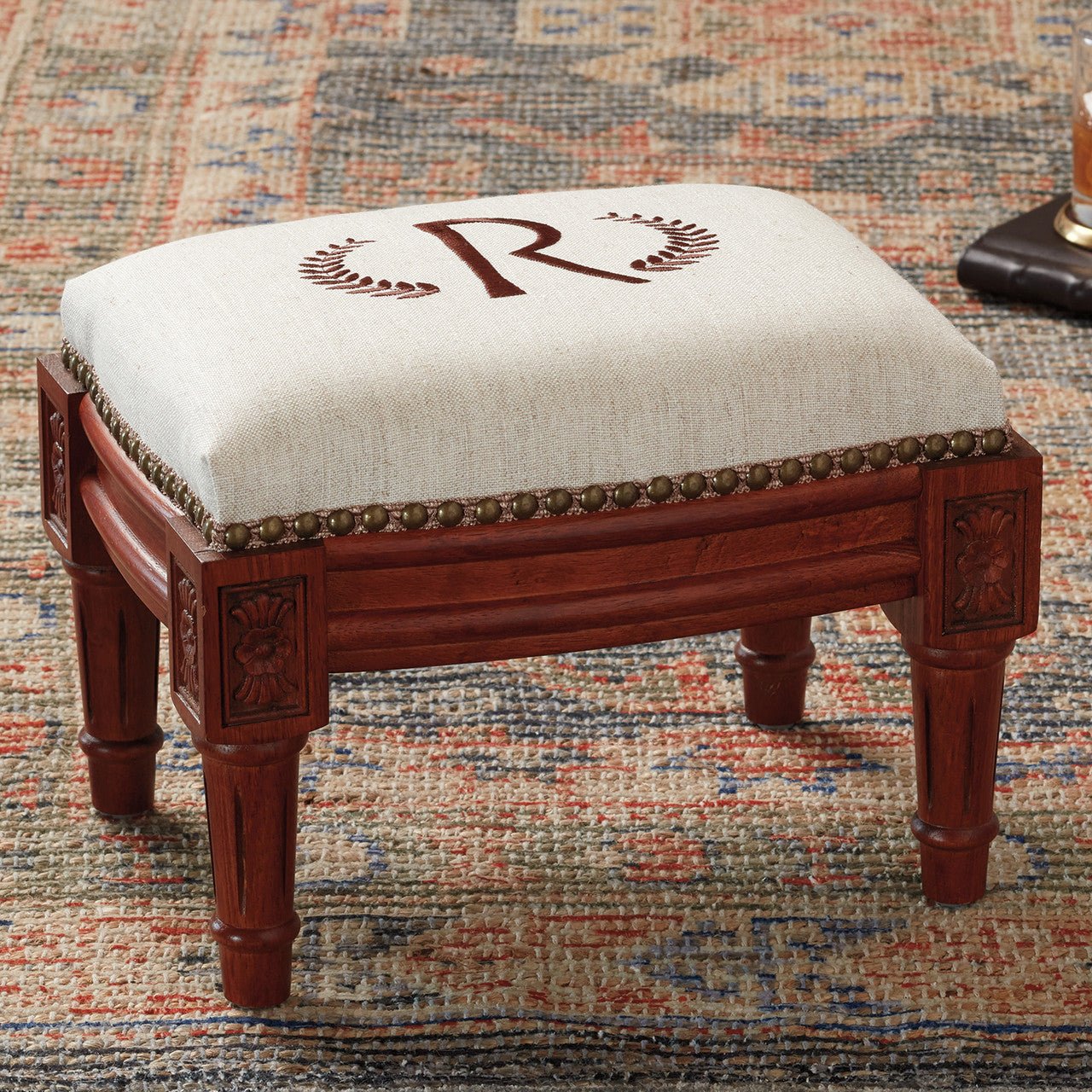 Laurel Embroidered Footstool - Shop-orias