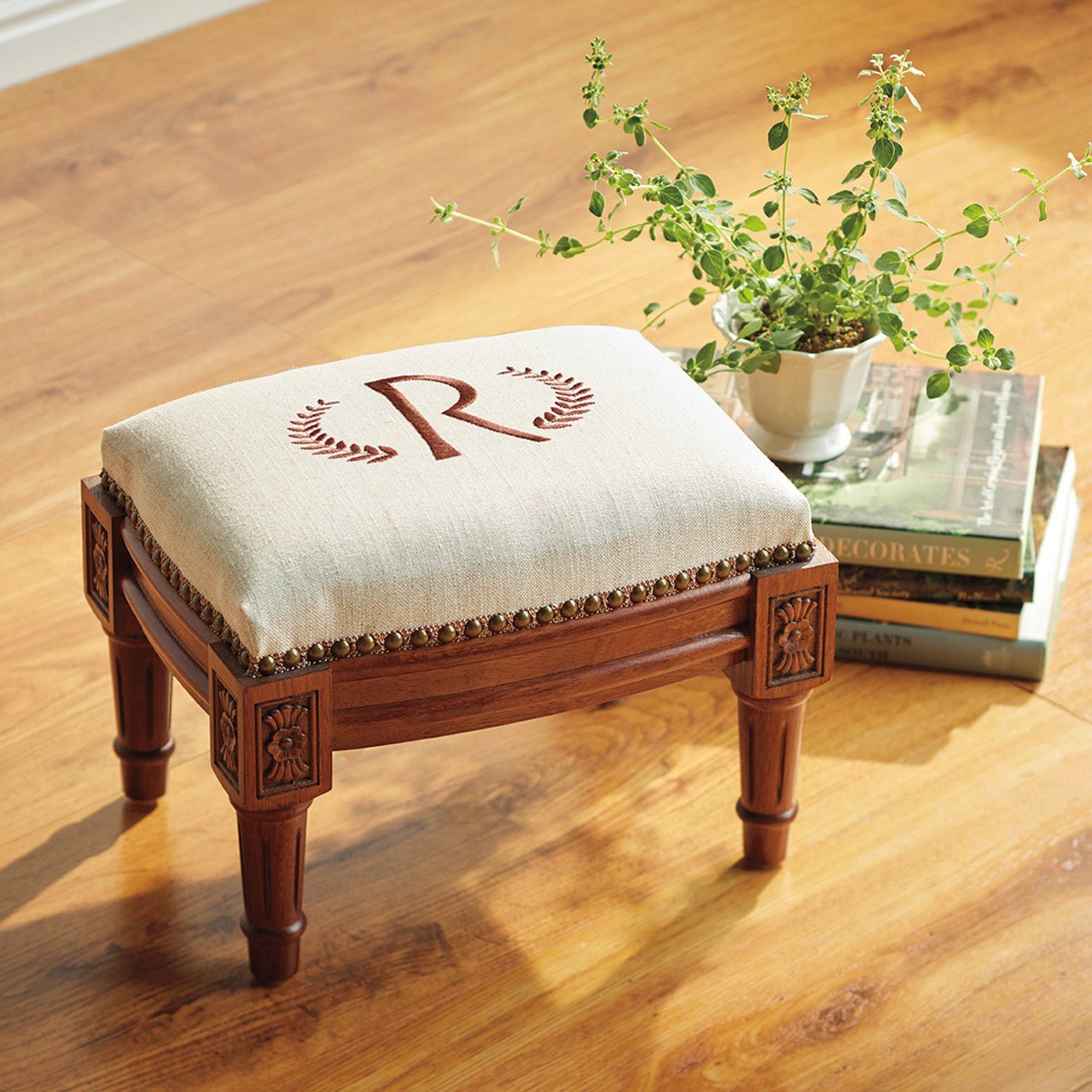 Laurel Embroidered Footstool - Shop-orias