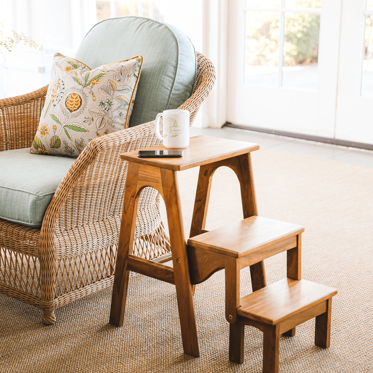 Monticello Teak Folding Library Steps - Shop-orias