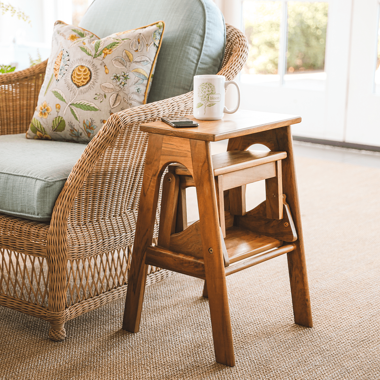 Monticello Teak Folding Library Steps - Shop-orias
