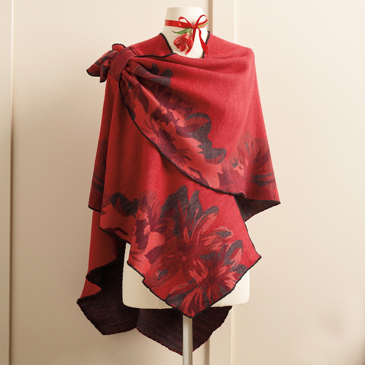 Reversible Red and Black Floral Wrap - Shop-orias