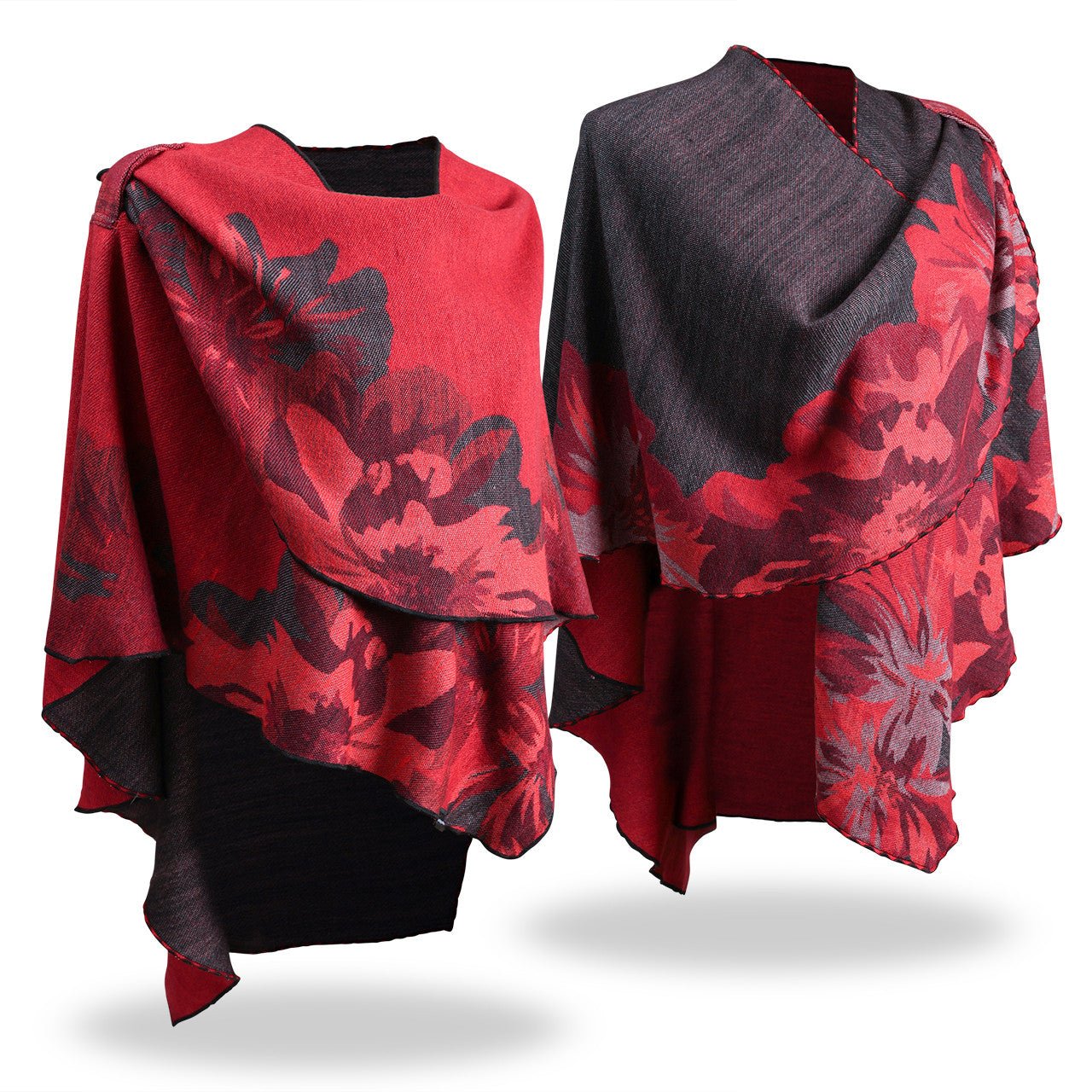 Reversible Red and Black Floral Wrap - Shop-orias